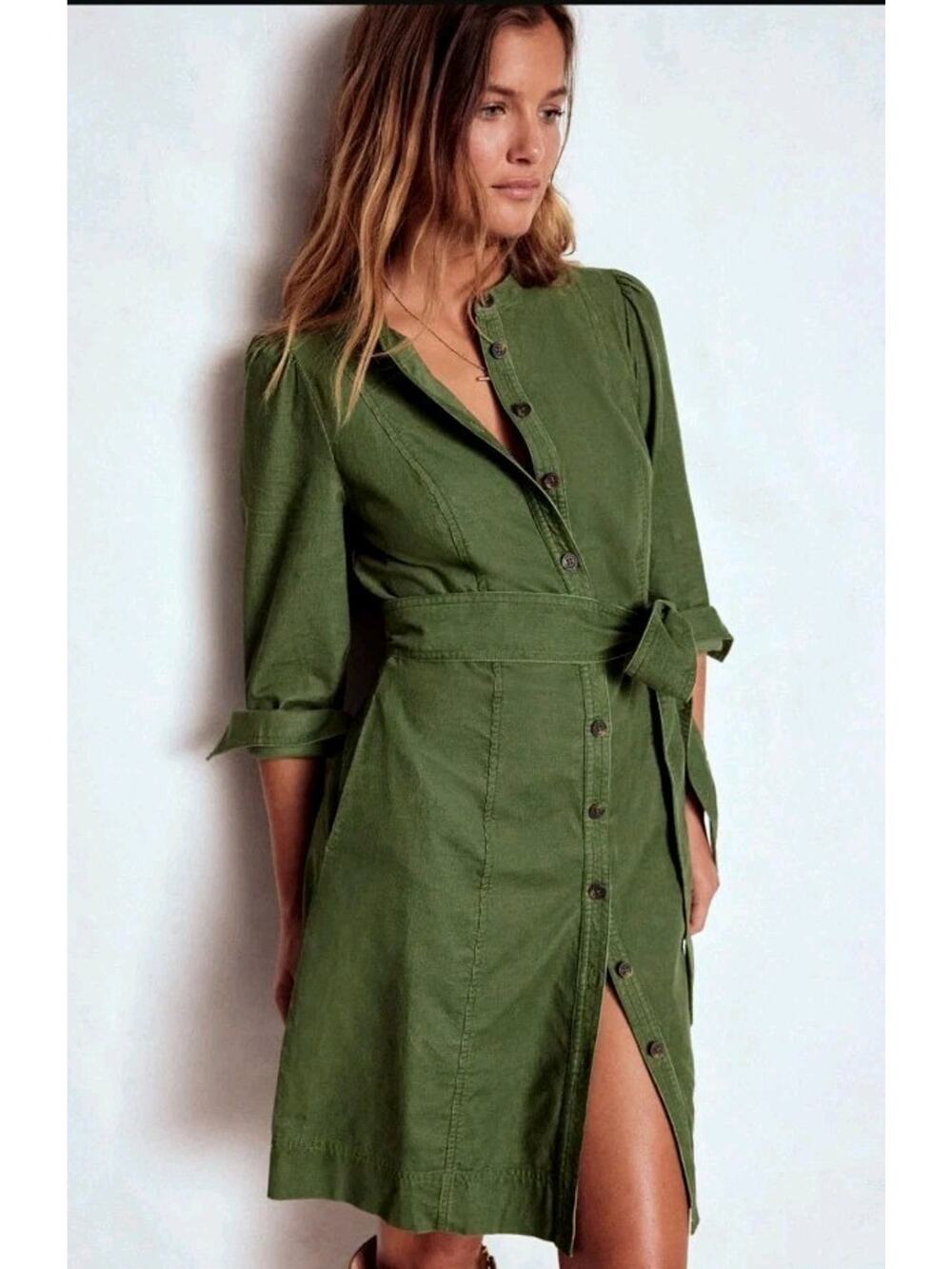 Boden Bre Cord Short Dress Fern Green 100% cotton corduroy